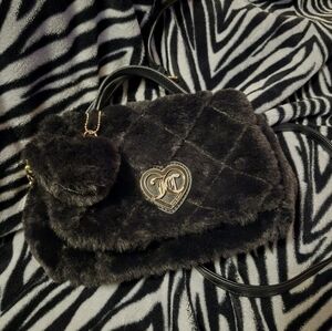 Juicy Couture Black Faux Fur Let's Get Cozy Crossbody Bag
